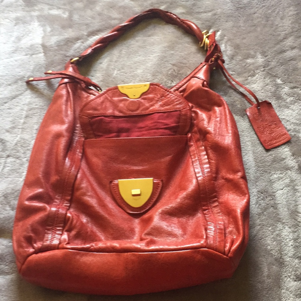 DONATED Rough Roses Red Leather Handbag - Picture 2 of 8